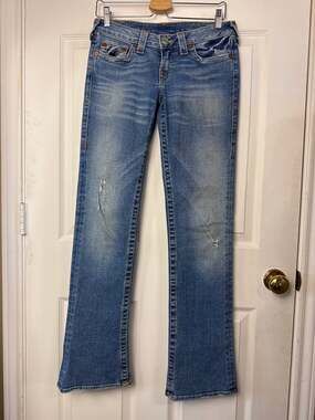 Vintage Y2K True Religion Jeans Womens 28 Low Rise Flare Made in USA Blue